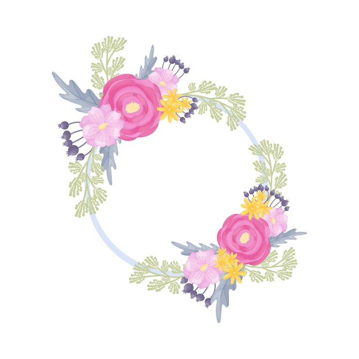 Vetor quadro de anel com ilustração vetorial de arranjos florais em um fundo branco