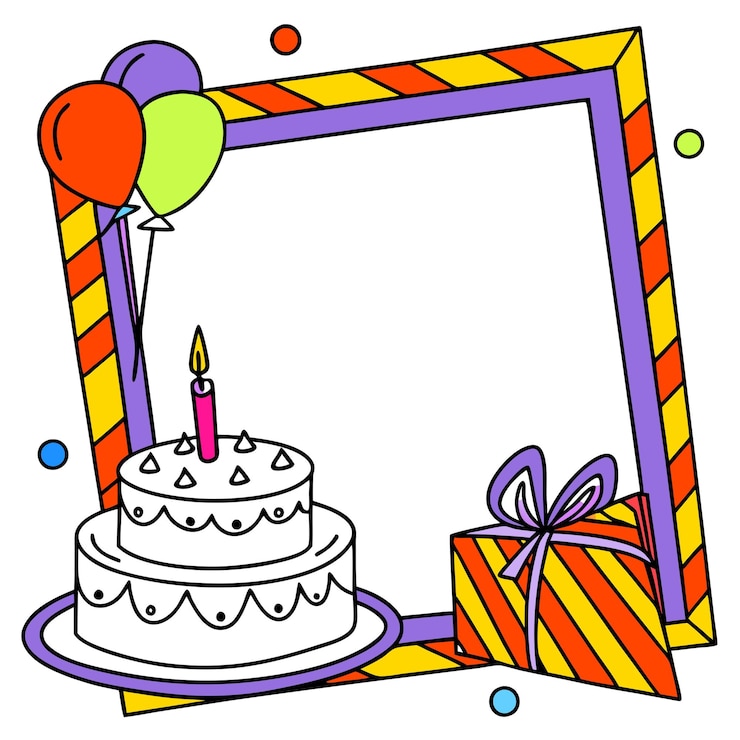 Vetor quadro de aniversário balões de bolo coloridos