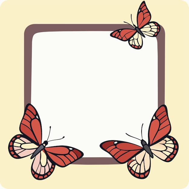 Vetor quadro de borboleta desenhado à mão plano estiloso adesivo de desenho animado conceito de ícone ilustração isolada