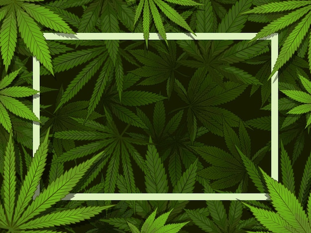 Quadro de cânhamo verde. Marijuana folheia fronteira, drogas medicinais e ilustração de decoração de cannabis