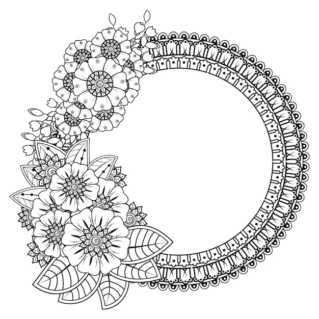 Quadro de círculo de flor mehndi.