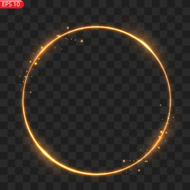 Quadro de círculos dourados com efeito de luz brilhante um flash dourado voa em um círculo em um anel luminoso