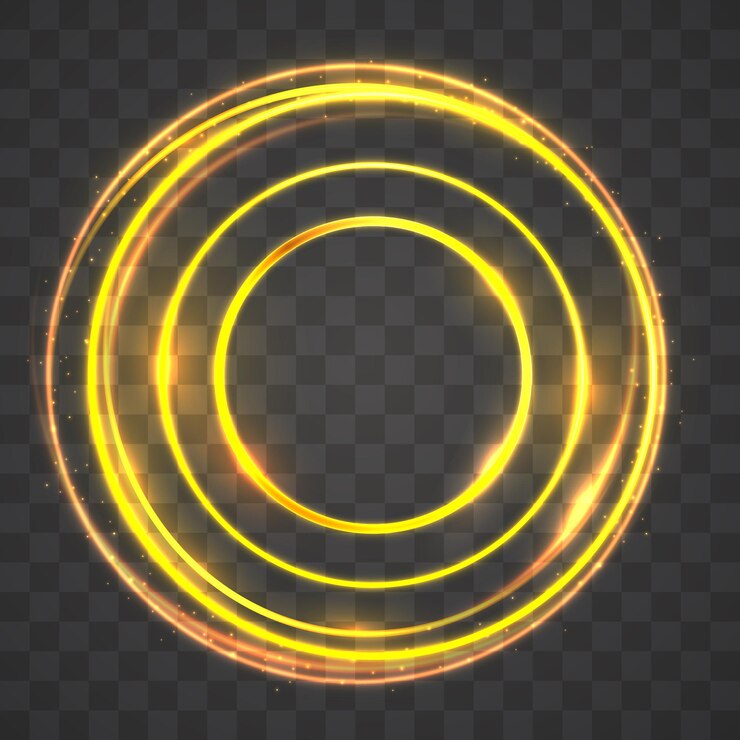 Vetor quadro de círculos dourados com efeito de luz brilhante um flash dourado voa em um círculo em um anel luminoso