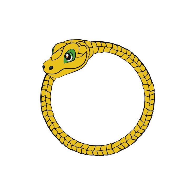 Vetor quadro de cobra cobra de desenho animado enrolada em um anel