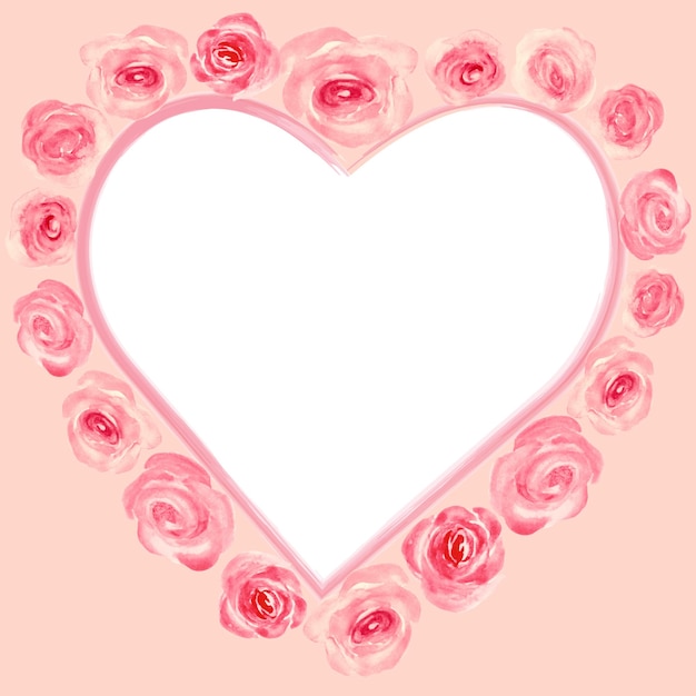 Vetor quadro de coração a aquarela com flores de rosas ilustração desenhada à mão vector eps