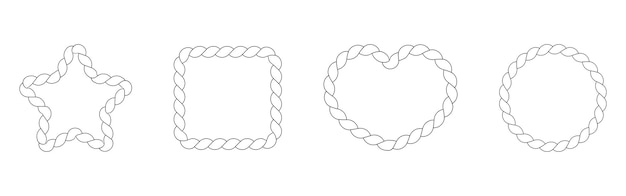 Quadro de corda na forma de vetor de borda de cabo náutico quadrado estrela círculo ilustração linear simples