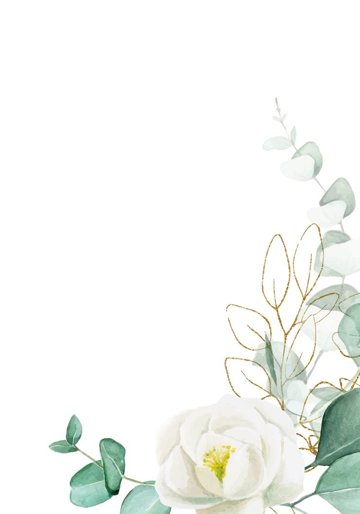 Vetor quadro de desenho em aquarela de folhas de eucalipto e flores de rosa mosqueta branca com folhas douradas cintilantes