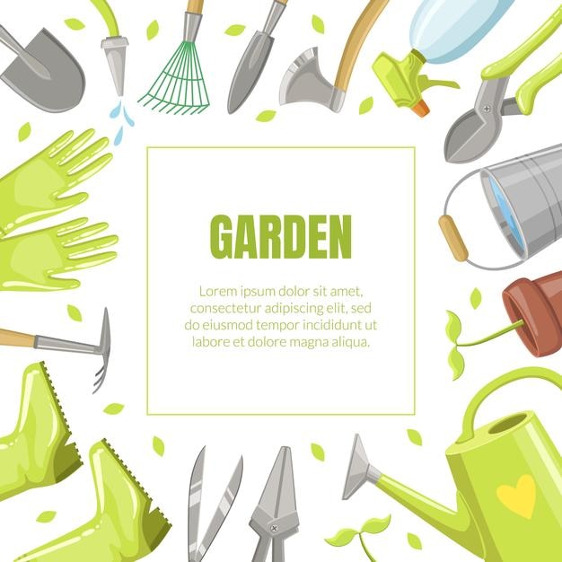 Quadro de diferentes ferramentas de jardim Ilustração vetorial