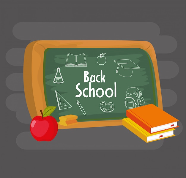 Quadro de educação com livros e suprimentos de maçã