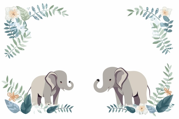 Vetor quadro de elefantes de desenho vetorial com vegetação natural