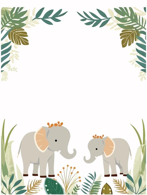 Vetor quadro de elefantes de desenho vetorial com vegetação natural
