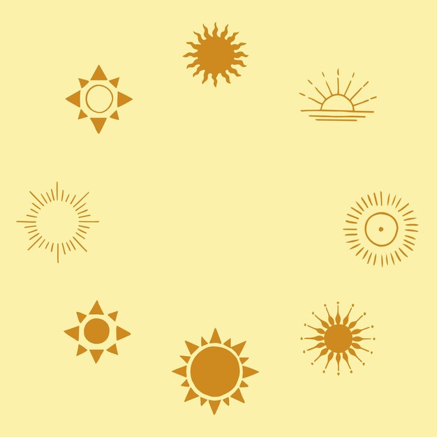 Quadro de elementos místicos e misteriosos do sol em estilo desenhado à mão perfeito para emblemas de logotipo misterioso de cartões têxteis e embalagens de produtos