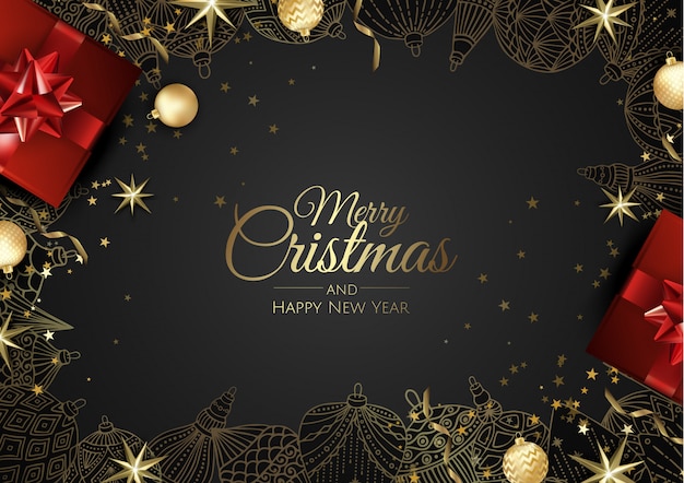 quadro de enfeites de Natal dourado cartão