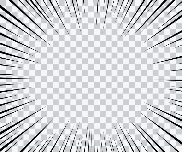 Vetor quadro de explosão de velocidade de mangá linhas de velocidade de anime radial efeito de zoom de colisão para quadrinhos modelo de sobreposição de linhas radiais quadro de explosão de mangá efeito de boom ilustração vetorial em fundo transparente