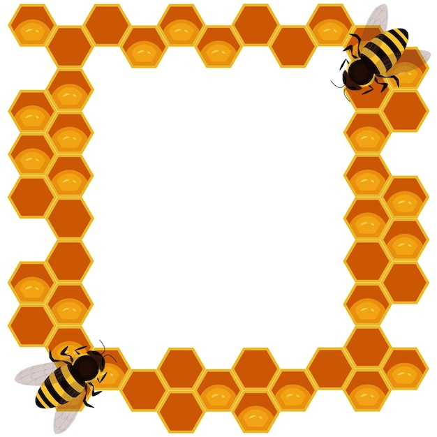 Vetor quadro de favo de mel com abelhas