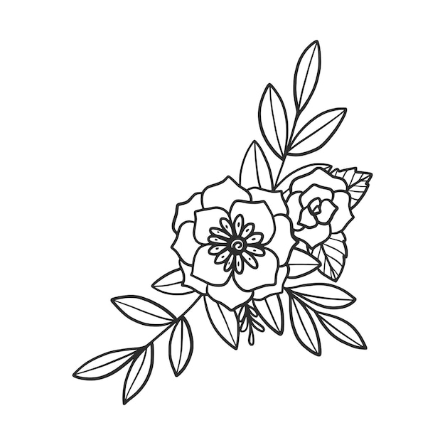 Quadro de flores. borda floral desenhada à mão, folhas e flores para convite de casamento e cartões