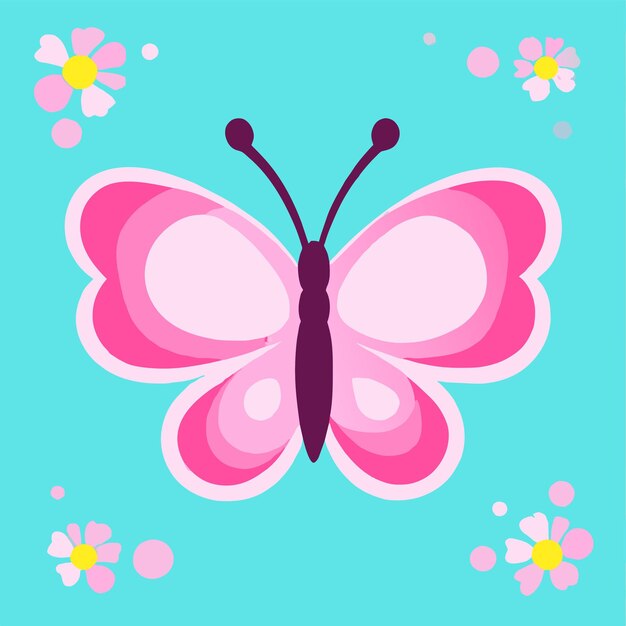 Vetor quadro de flores de borboleta colorida desenhado à mão, adesivo de desenho animado elegante, conceito de ícone isolado
