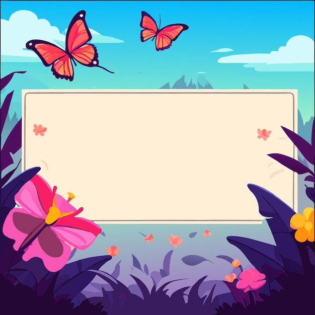Vetor quadro de flores de borboleta colorida desenhado à mão, adesivo de desenho animado elegante, conceito de ícone isolado