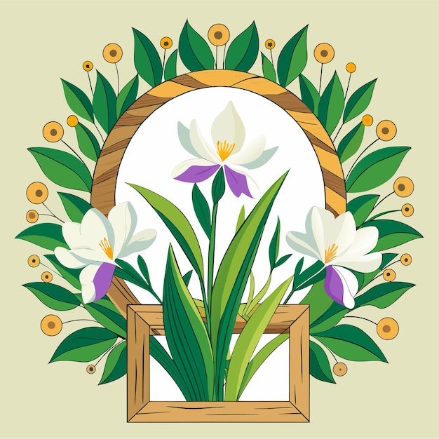 Vetor quadro de flores desenhado à mão plano estiloso adesivo de desenho animado conceito de ícone ilustração isolada