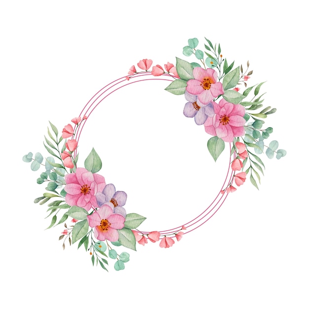 Quadro de flores em aquarela com folhas