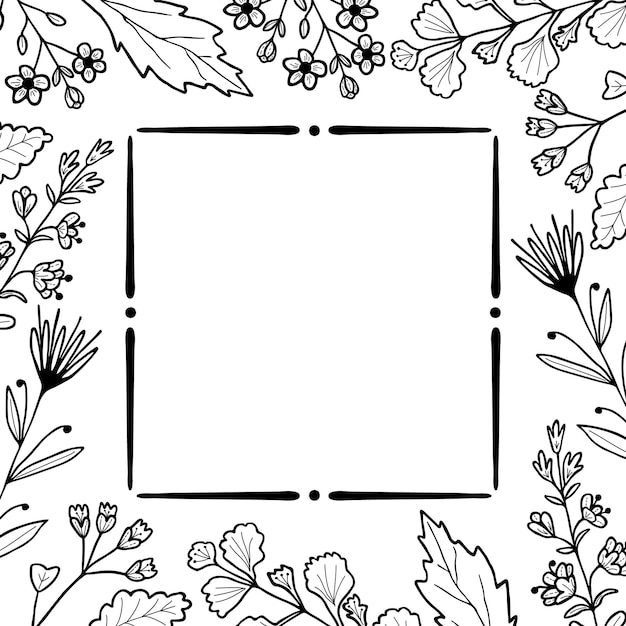 Vetor quadro de flores vintage isolado em fundo branco ilustração vetorial desenhada à mão