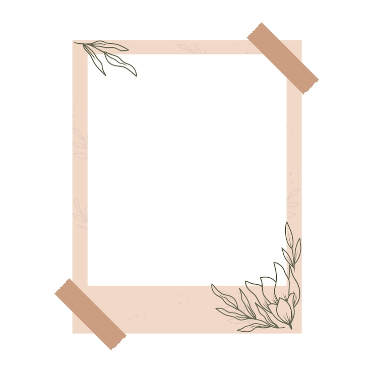 Vetor quadro de foto floral estético com folhas desenhadas à mão