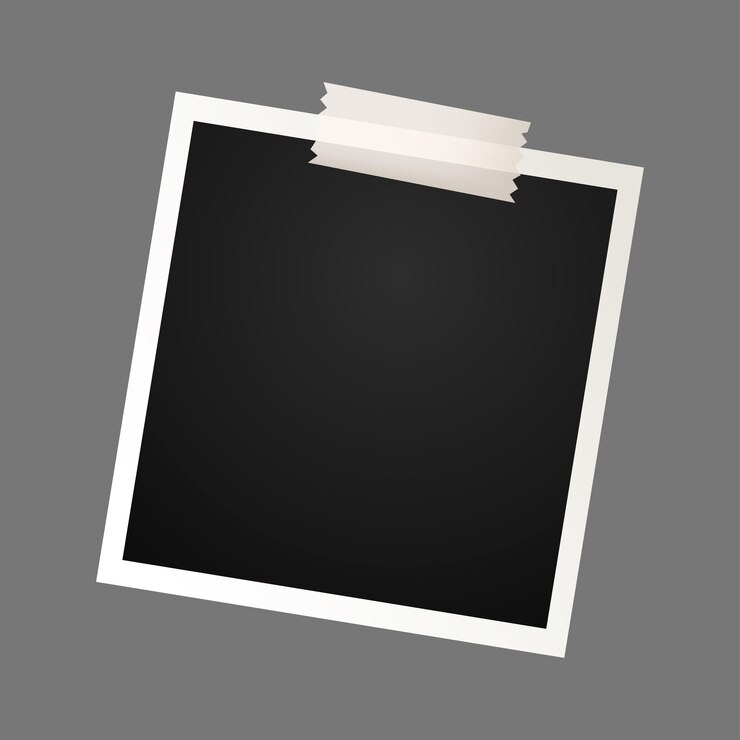 Vetor quadro de fotografia preto com fita adesiva em fundo isolado
