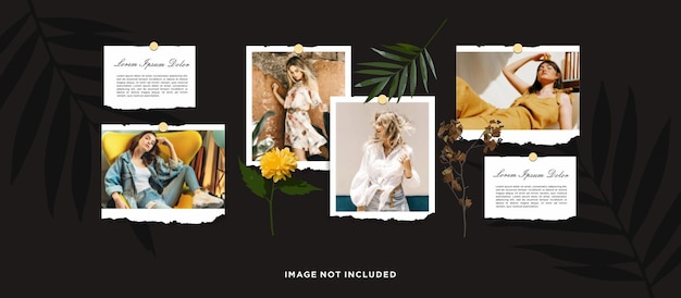 Quadro de fotos ou colagem de quadros de fotos layout de grade de página de quadrinhos molduras abstratas e modelo de parede de fotos digitais