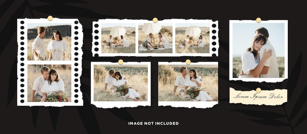 Quadro de fotos ou colagem de quadros de fotos layout de grade de página de quadrinhos molduras abstratas e modelo de parede de fotos digitais