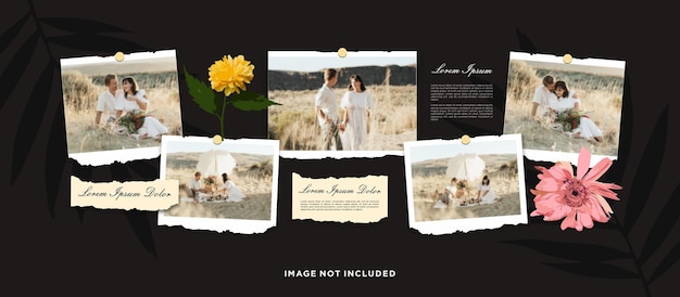 Quadro de fotos ou colagem de quadros de fotos layout de grade de página de quadrinhos molduras abstratas e modelo de parede de fotos digitais