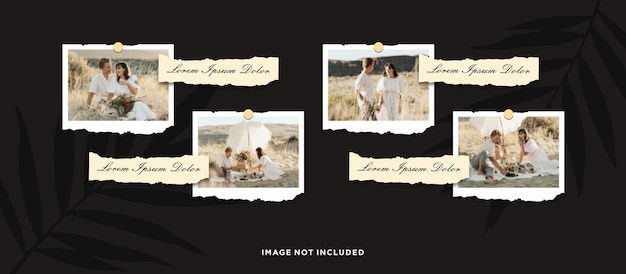 Quadro de fotos ou colagem de quadros de fotos layout de grade de página de quadrinhos molduras abstratas e modelo de parede de fotos digitais