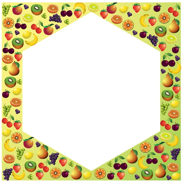 Quadro de frutas feito com frutas diferentes, composição de tema de comida saudável, ilustração vetorial.