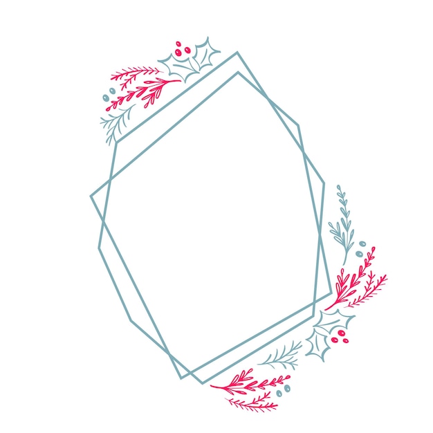 Vetor quadro de geometria de guirlanda desenhada à mão de natal quadrado estilizado para cartão com flores e folhas