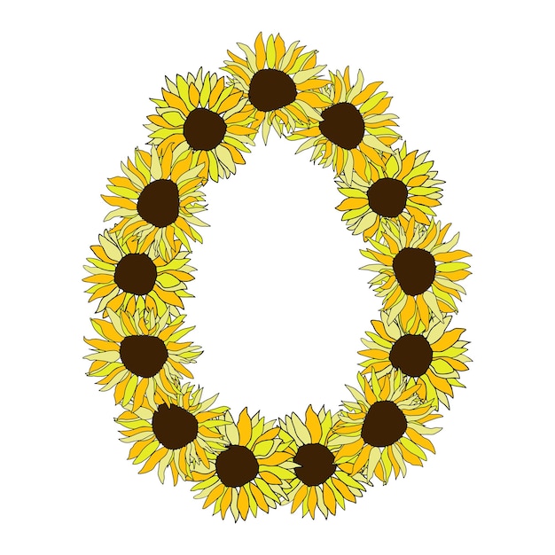 Quadro de girassol amarelo de ovo de páscoa fundo elementos florais desenhados à mão para férias de primavera ilustrações vetoriais para cartão ou design de superfície de convites