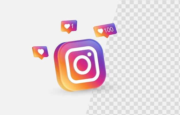 Vetor quadro de logotipo de ícone do instagram 3d com amor como fundo de bolha de fala ícone de notificação de mídia social