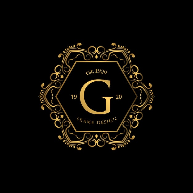 Vetor quadro de luxo com logotipo da cor dourada