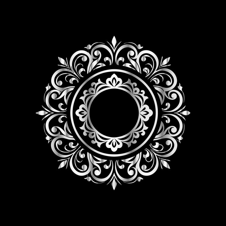 Vetor quadro de luxo de prata com ornamento floral em fundo preto ilustração vetorial