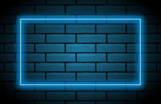 Vetor quadro de néon com espaço para texto na parede de tijolos sinal de néon em fundo escuro ilustração vetorial