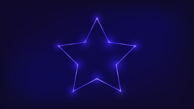 Quadro de néon em forma de estrela com efeitos brilhantes no fundo escuro cenário de techno brilhante vazio ilustração vetorial