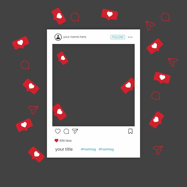 Quadro de postagem do Instagram com ícones de compartilhamento e comentários