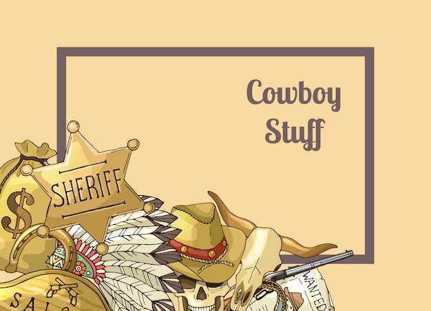 Quadro de texto do xerife. cowboy do oeste selvagem de mão desenhada