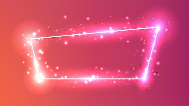 Quadro de trapézio de néon com efeitos brilhantes e brilhos em fundo vermelho