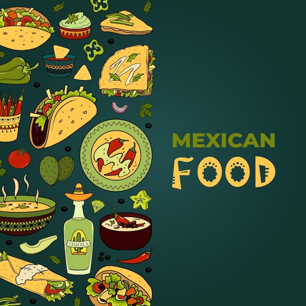 Quadro decorativo colorido com comida latina Conjunto de cozinha mexicana