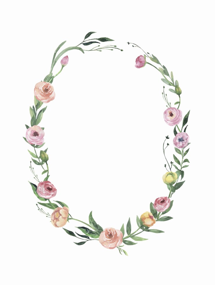 Vetor quadro floral aquarela com flores e folhas.