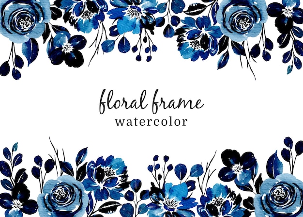 Vetor quadro floral azul com aquarela