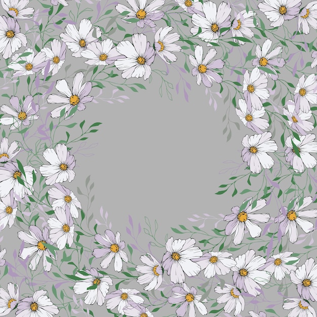 Vetor quadro floral com flores brancas do cosmos.