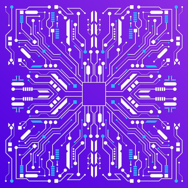 Vetor quadro geométrico vetorial com padrão de chip de computador fundo tecnológico com linhas finas simétricas e pontos de ornamento abstrato de microprocessador design de textura para tecnologia de desenvolvimento de hardware