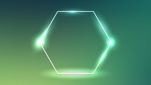 Quadro hexagonal de néon com efeitos brilhantes em fundo verde escuro pano de fundo techno brilhante vazio ilustração vetorial