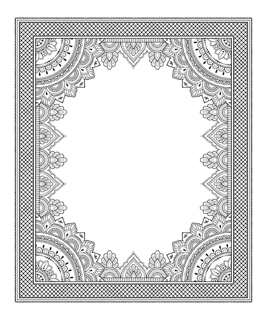 Quadro na tradição oriental. estilizado com padrão decorativo de tatuagens de henna para decorar capas de livro, caderno, caixão, revista, cartão postal e pasta. mandala de flores no estilo mehndi.