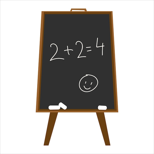 Quadro-negro com aula de matemática escrevendo 2 2 com giz em um quadro de ardósia preta ilustração vetorial